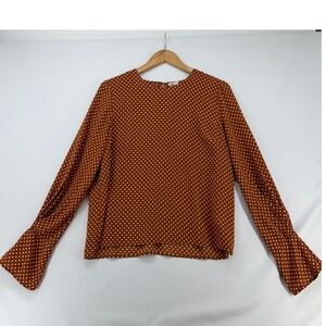 dRA Los Angeles Rust Polka Dot Flared Bell Sleeve Blouse TL0632A Brown White
